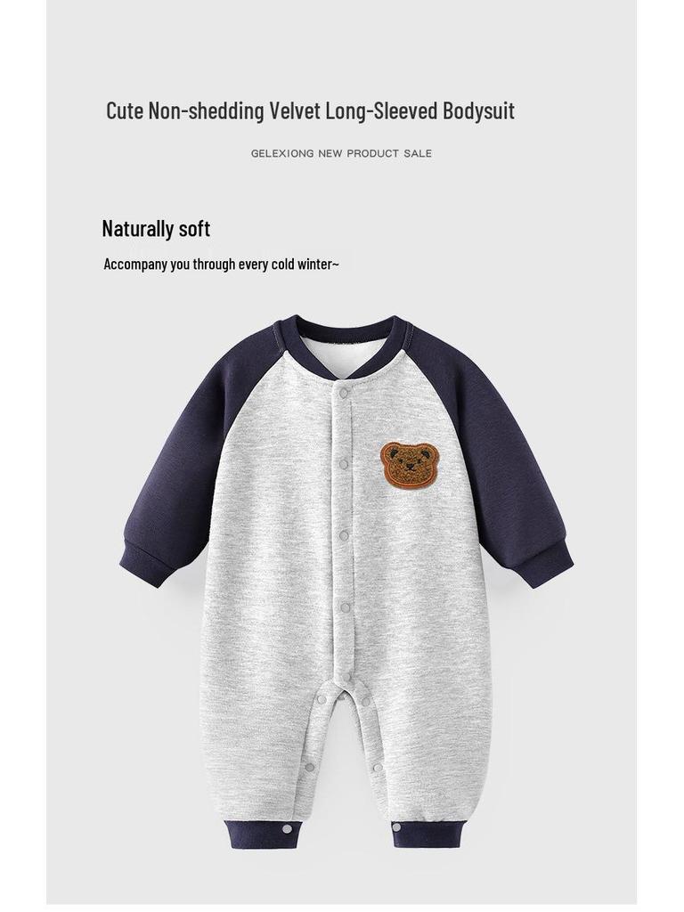Baby Fleece-Lined Winter Jumpsuit: Cute Long-Sleeve Bodysuit for Cold Weather