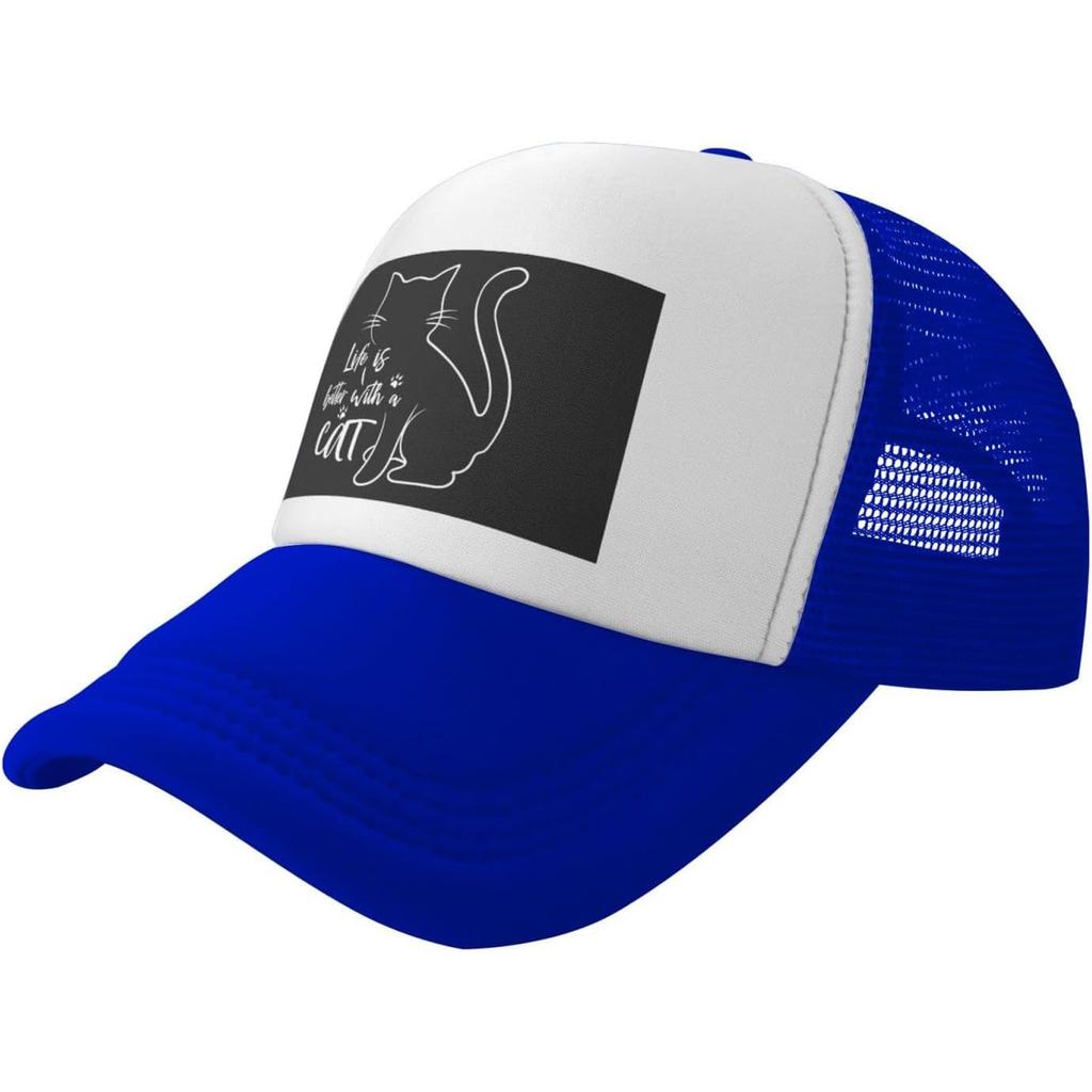 Life Is Better with Cat Trucker Hat Mesh Snapback Cap Graphic Print Adjustable Baseball Hat