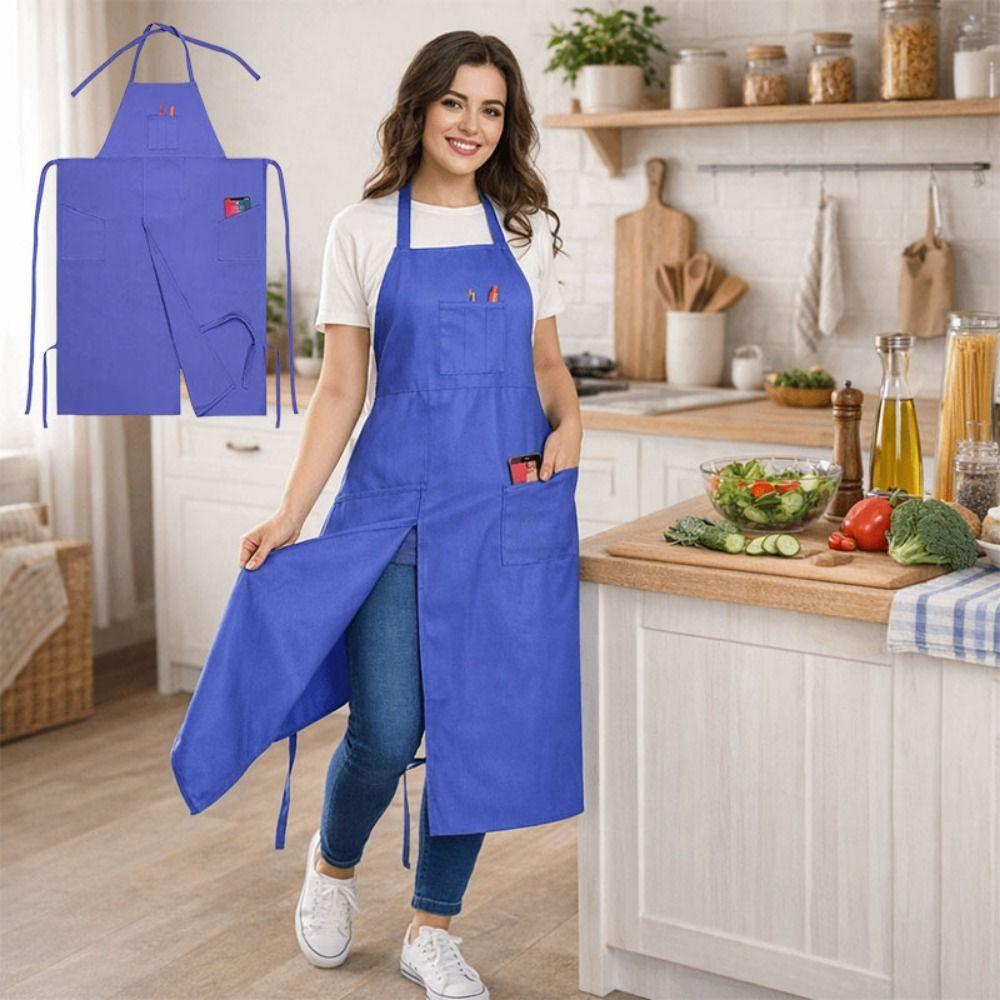 Washable Full Coverage Pottery Apron Adjustable Gardening Pinafore Split Leg Apron  Washable
