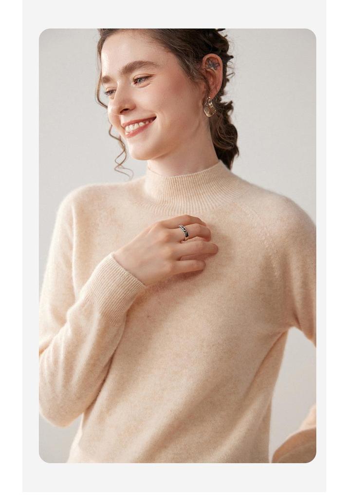 Seamless One-Piece Autumn/Winter Women's Baby Cashmere Half-High Neck Pullover Sweater