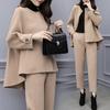 Women's Autumn Winter Woolen Two Piece Set Coat Cucumber Pants Casual Fashionable