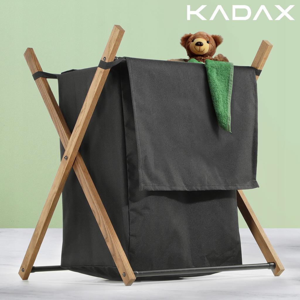 KADAX Cesto para la Ropa Negro de Madera Plegable Contenedor Grande Eco 39L