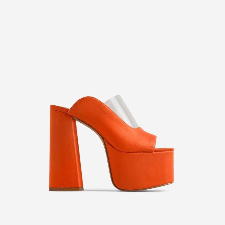 Sandal Wanita Hak Tinggi Super Lace Clogs Chunky Sepatu Platform Pump Sandal Flip Flop Wanita Sandal Sexy Sandalias Mujer