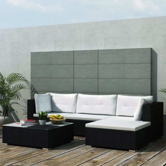 42740 vidaXL Salon de jardin 5 pcs avec coussins Résine tressée Noir