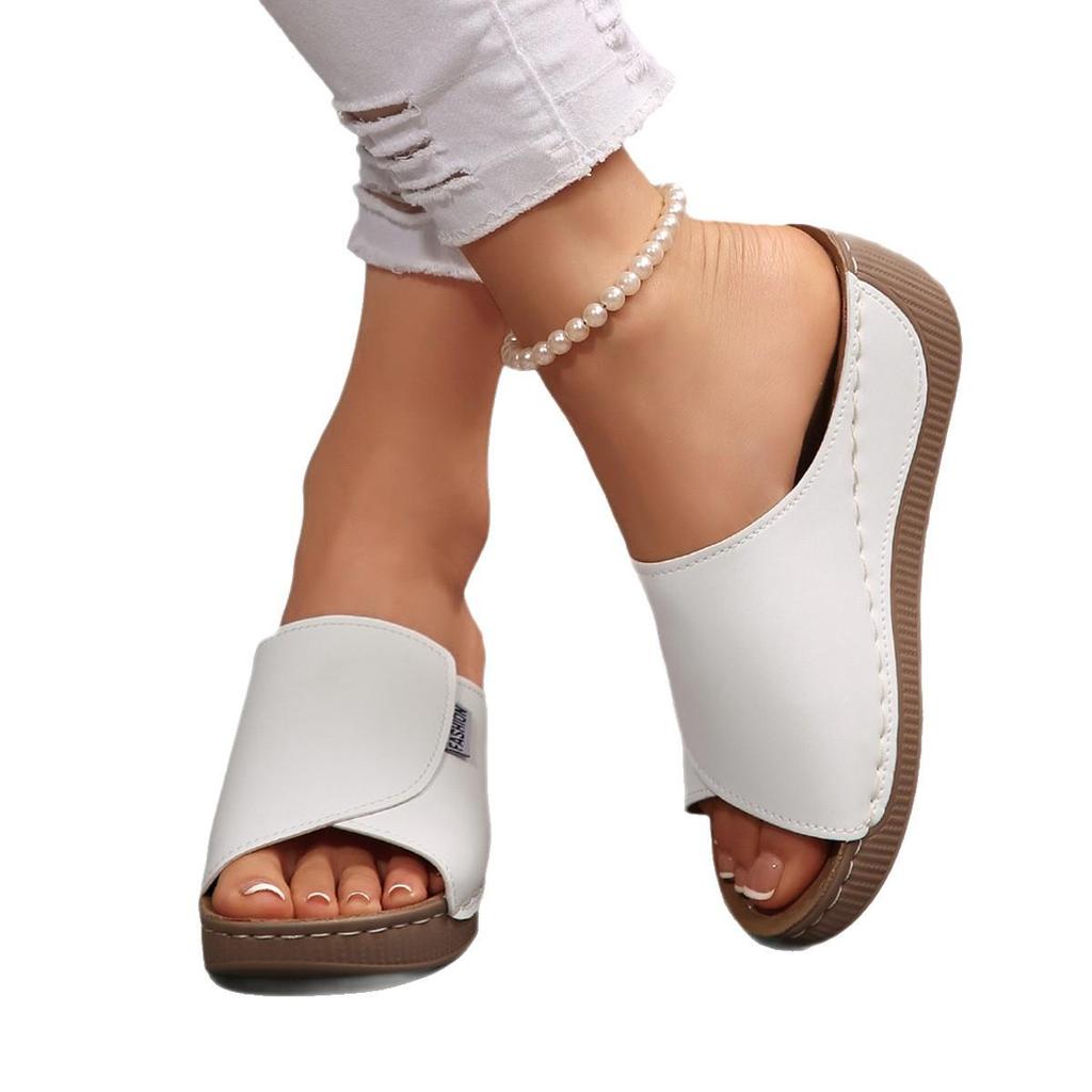 Plus Size 43 Wedge Heel Peep Toe Sandals - Thick Sole One-Strap Open Toe Summer Beach Shoes 2025