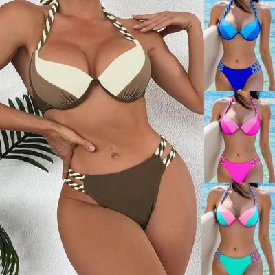 Sexy Neuer Damen Bikini Einfarbig Europäischer und Amerikanischer Bikini Geteilter Badeanzug Badeanzug