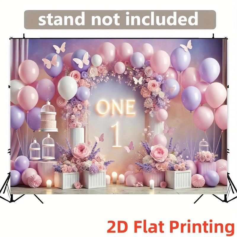 2D plane pink and purple party backdrop suitable for the first birthday party indoor and outdoor decoration polyester fiber