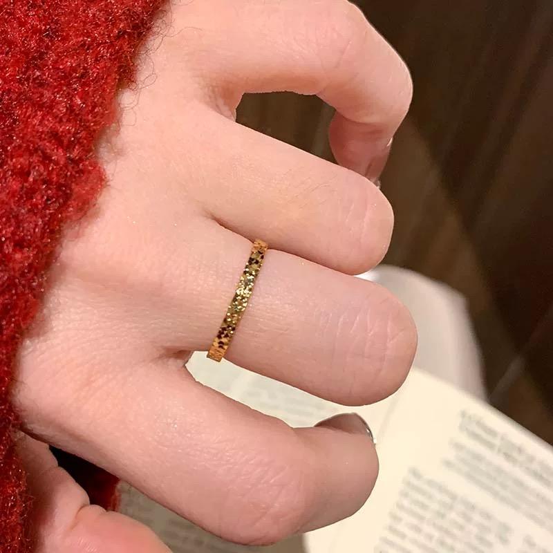 Stainless Steel Gold Color 2mm Sparkling Thin Rings for Women Size 5-10# 18K Wedding Band Engagement Jewelry Lover's Gifts