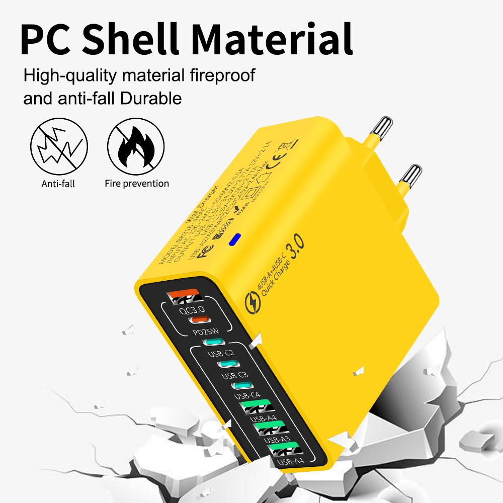 Wall Adapter 8 Ports 4USB 4 Type-c Charger PD QC3.0 USB Fast Charging Mobile Cell Phone Quick Charge for  Xiaomi Samsung