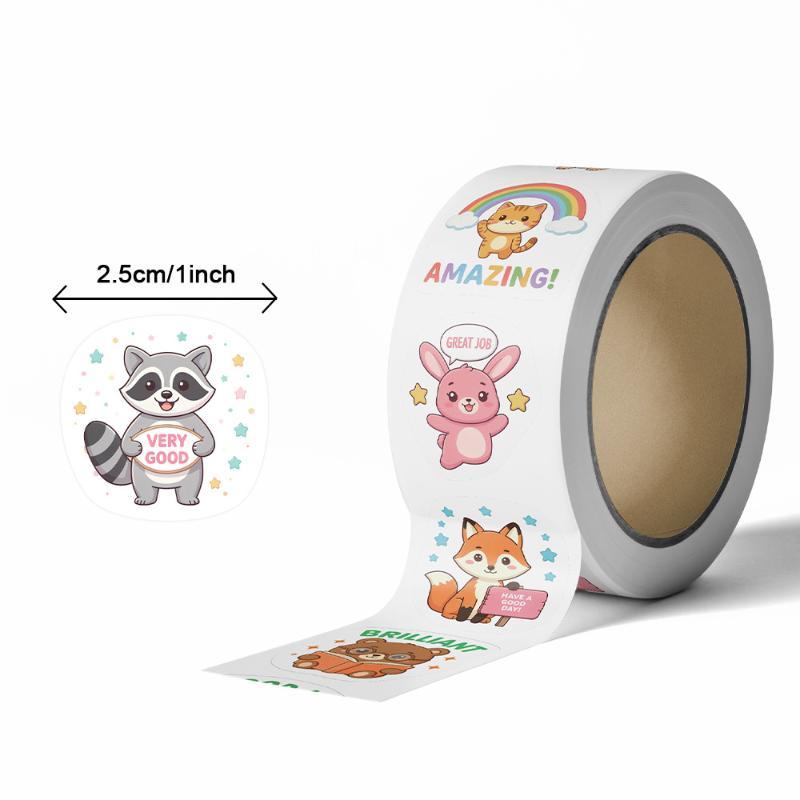 Cartoon Animal Encouragement Roll Stickers Self Adhesive Waterproof Reward Decals Teacher Classroom Diy Scrapbook Journal Decor