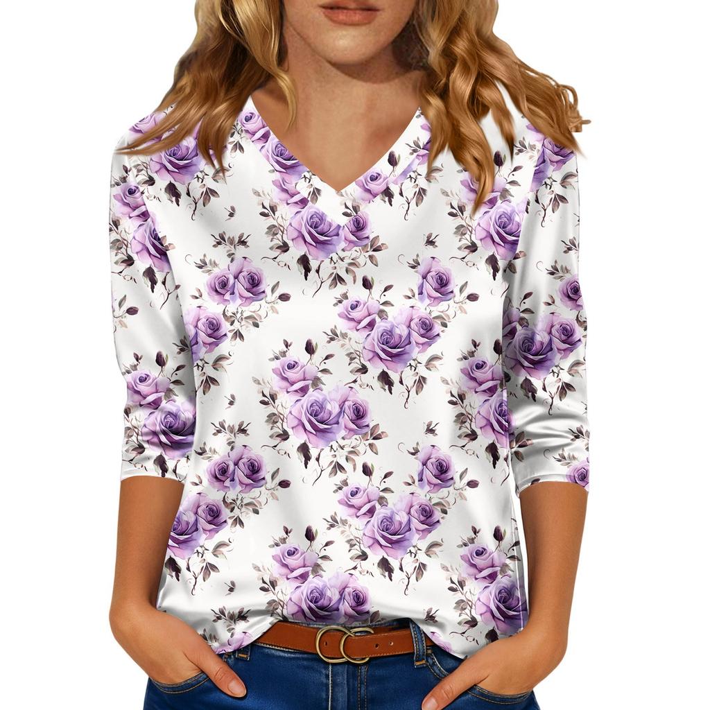 Kadınlar İçin Şık 3/4 Uzun Kollu Gömlekler İş Günlük Kıyafet Üstleri