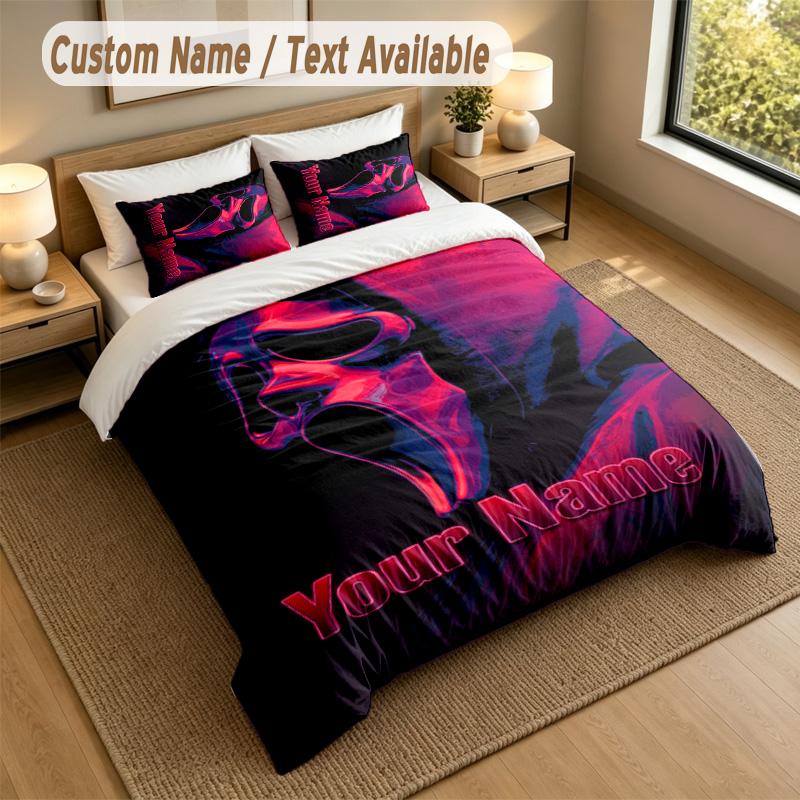 3Pcs Bedding Set Custom Name Text, 1 Sheet 2 Pillowcases Home Bed DecorScream Ghostface