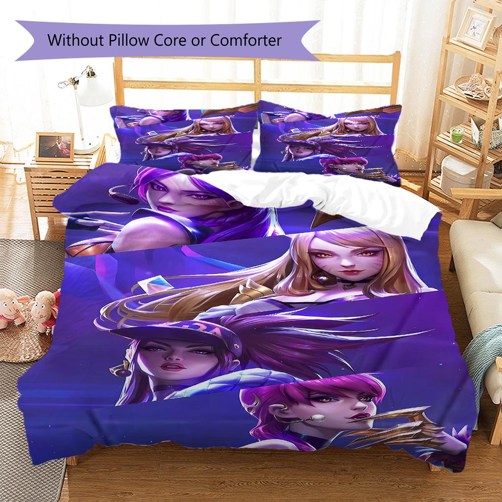 KDA Pattern Bedding Quilt Set Quilt Cover Pillowcase Home Decoration Gift (1 * duvet cover + 2 * pillowcase, without core)