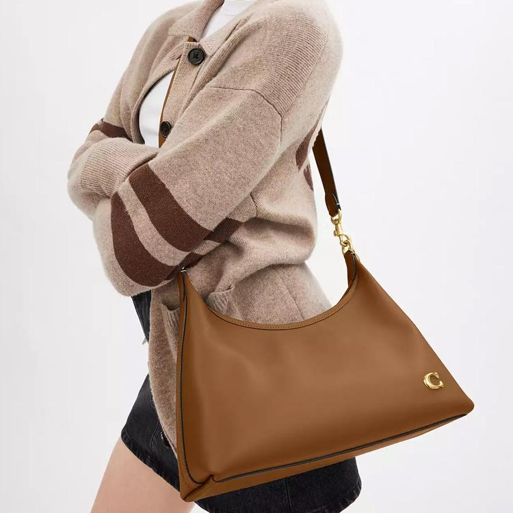 Coach Juliet 30 Metallic Logo Top Zip Closure Glove Tanned Leather Handbag Women Handbags Honey-Brown CR981-B4T7J