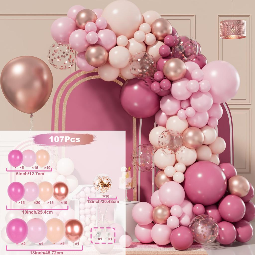 Macaron Pink Balloon Garland Arch Kit Rose Red Confetti Latex Air Balloons Baby Shower Girl Birthday Party Wedding Decorations