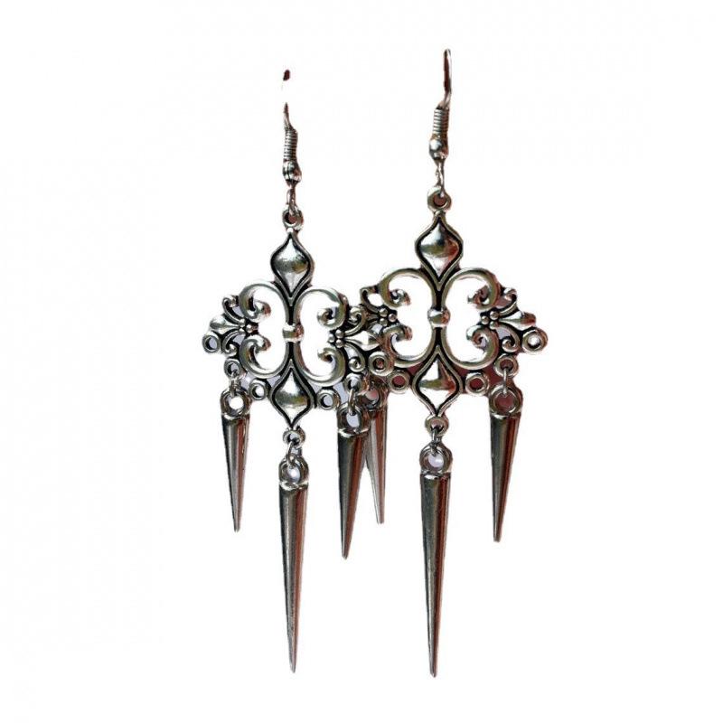 Silver Gothic Filigree Pointed Earrings