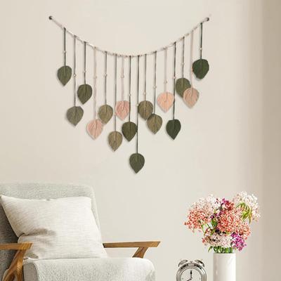 Boho Macrame Tapestry Hand Woven Macrame Leaf Hanging Decoration Wall Art Knitted Tapestry for Living Room Bedroom Decor