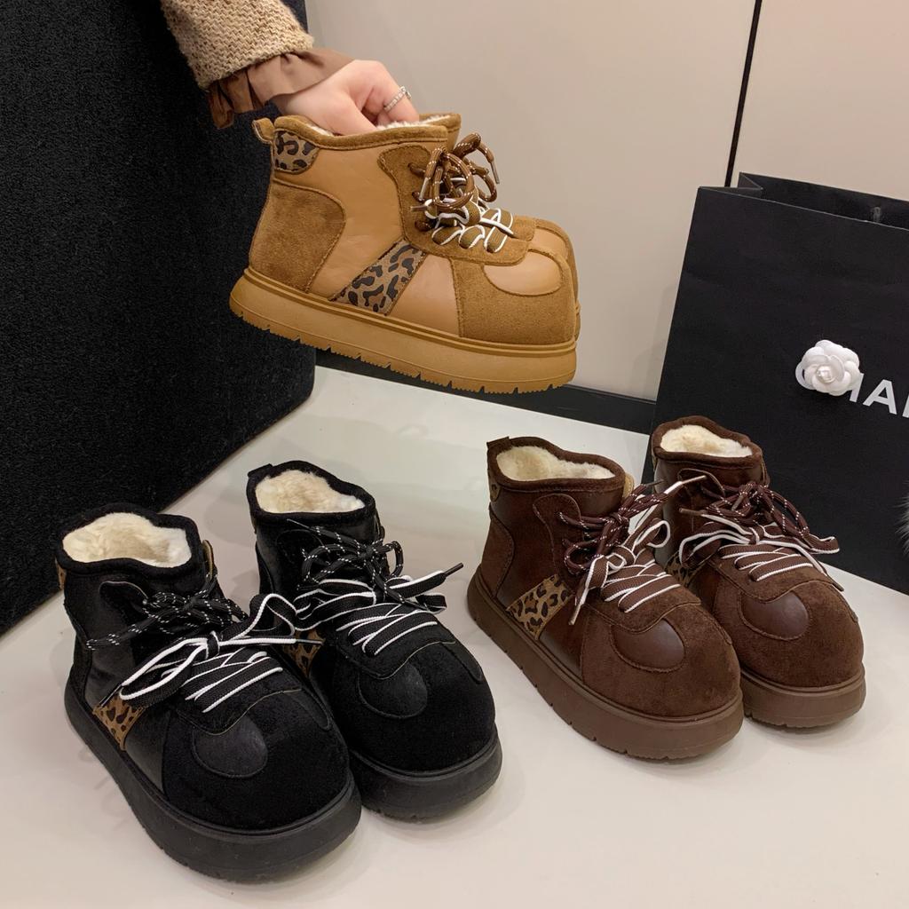 Low-top velvet warm ins Birkenstocks 22 winter new round head lace-up snow boots short boots.