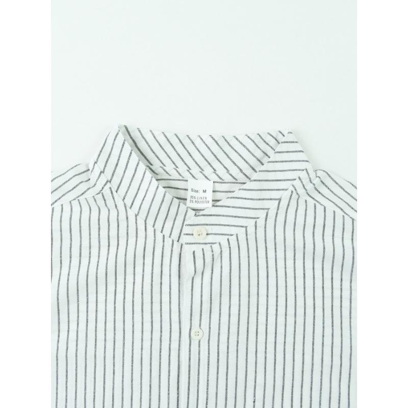 Men Striped Long Sleeve Stand Collar Casual Business Linen Shirt
