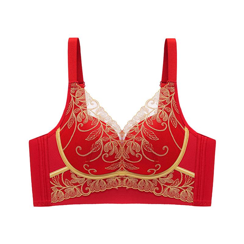 

Маленький бюстгальтер пуш-ап с кружевной вышивкой против провисания для уменьшения боковых складок и визуального уменьшения большого бюста без косточек 40/90ABC кармин