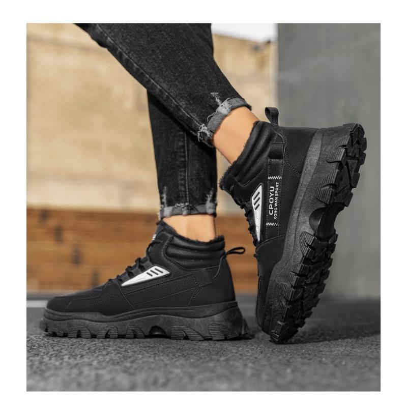 High-top Men's Fleece-lined Cotton Shoes, Casual Work Shoes for Men, Trendy Martin Boots, Cold-proof and Warm.