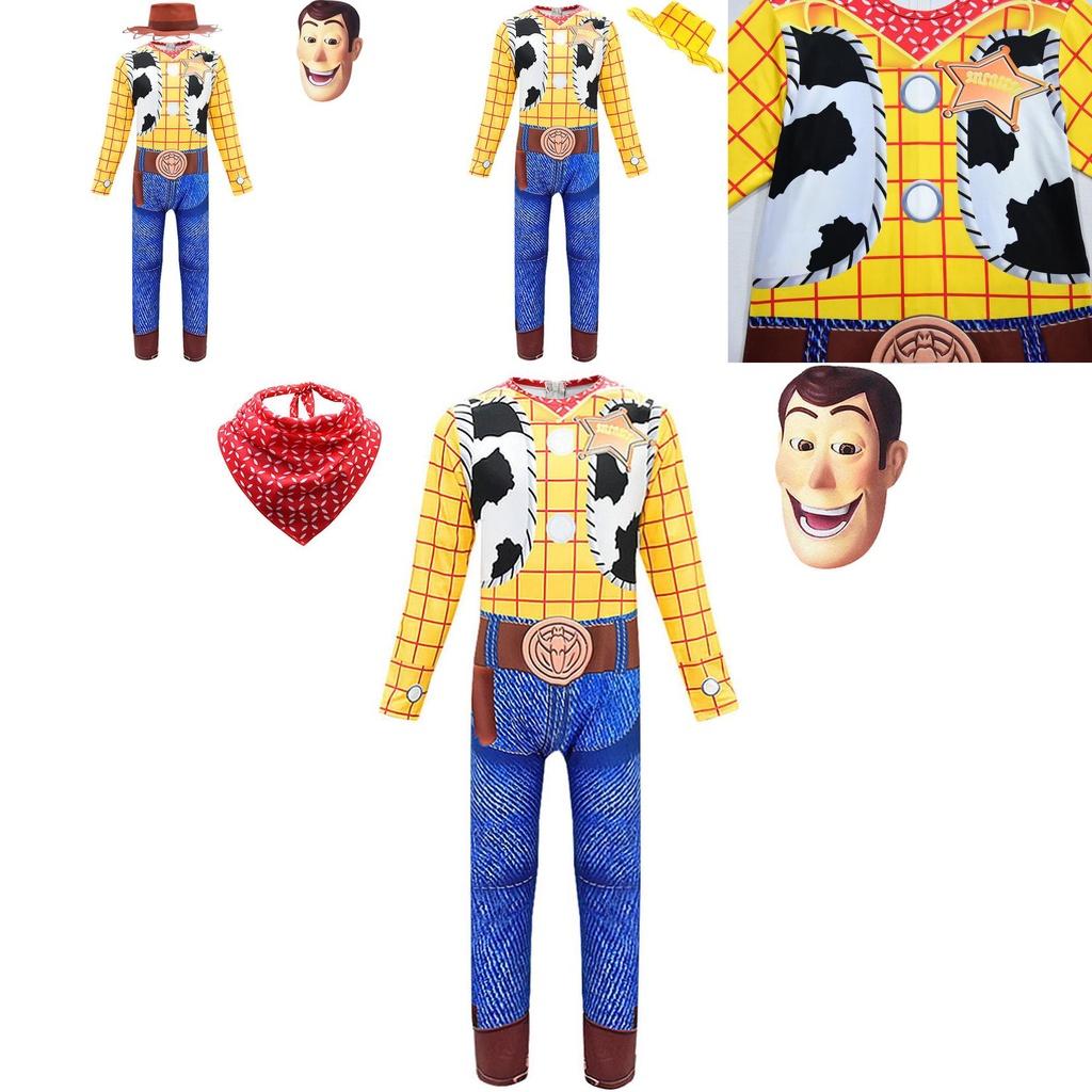 Colorful Toy Story 4 Woody Cosplay Costume For Kids Featuring Long Sleeves Jumpsuit
