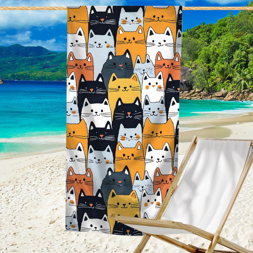 Cute Cat Collage Beach Towel Single Sided Print Soft Absorbent Quick Dry Beach Towel Pool Beach Vacation Playful Accessory Gift
