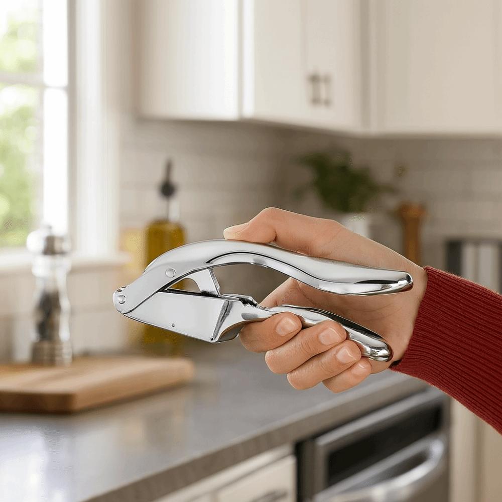 Presse-ail professionnel 2 en 1 Alliage d'aluminium Manuel Trancheur d'ail Poignée Confortable Économiseur d'effort Broyeur d'ail Gingembre