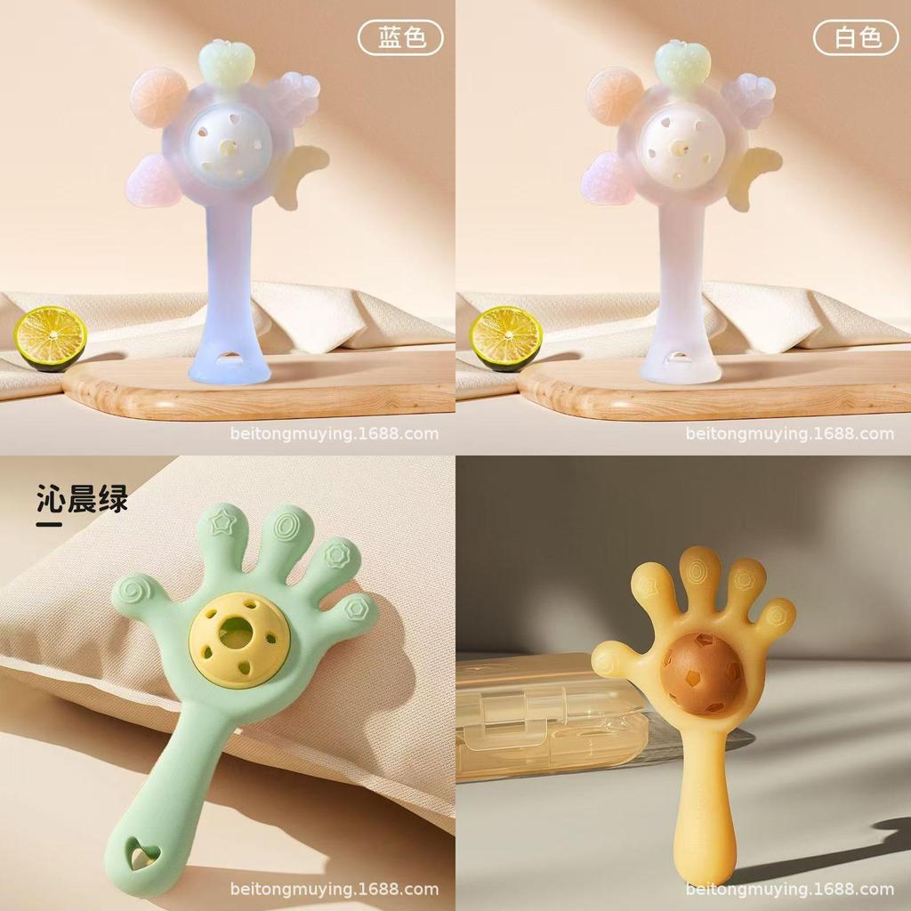 Baby Silicone Teething Toy With Hand Rattle For Soothing And Chewing Fun