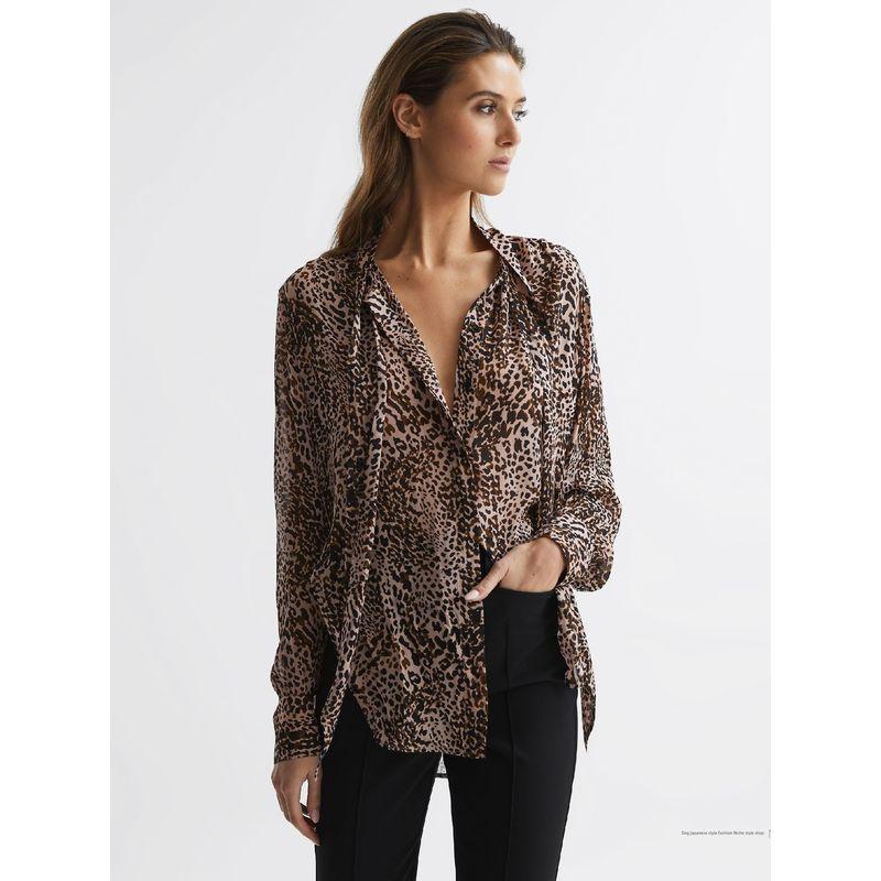 

New Arrival British Pure Yuan Tong Qin Work Minimalist Elegant Retro Easy Matching Leopard-Print Shirt Female Plus Size Leopard print uk18