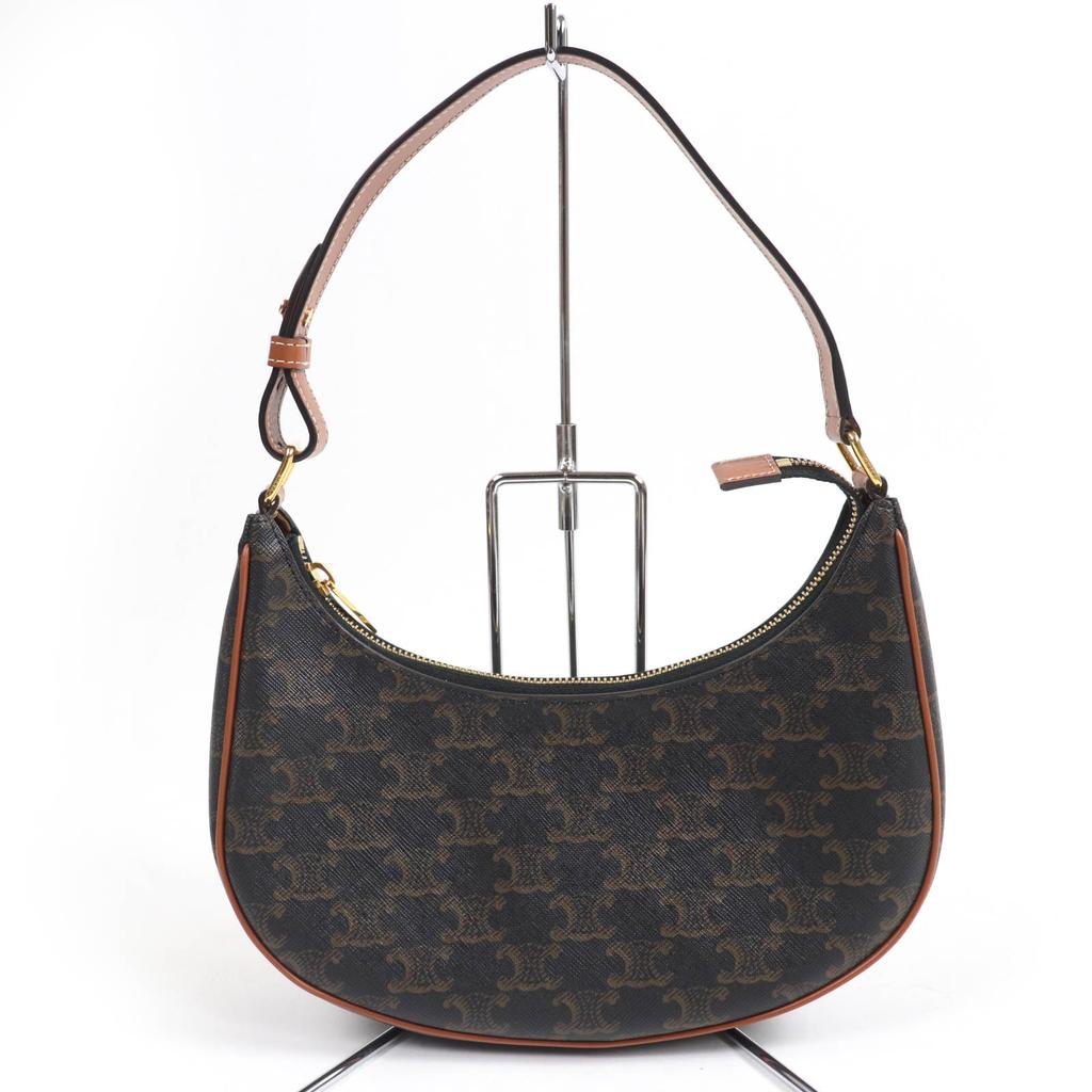 Celine Handbag Ava Triomphe One Shoulder Bag Leather Brown Coated Canvas 19395 Used