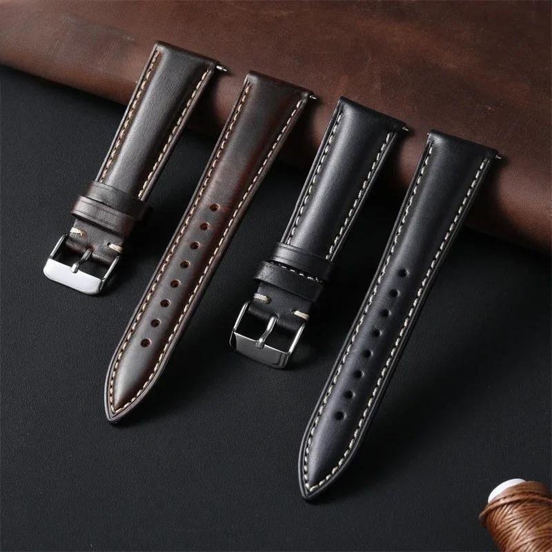 Vintage Retro Oil Wax Leather Watch Strap 18mm 19mm 20mm 21mm 22mm Men Women Fashion Watch Band Quick Release Wrist Strap