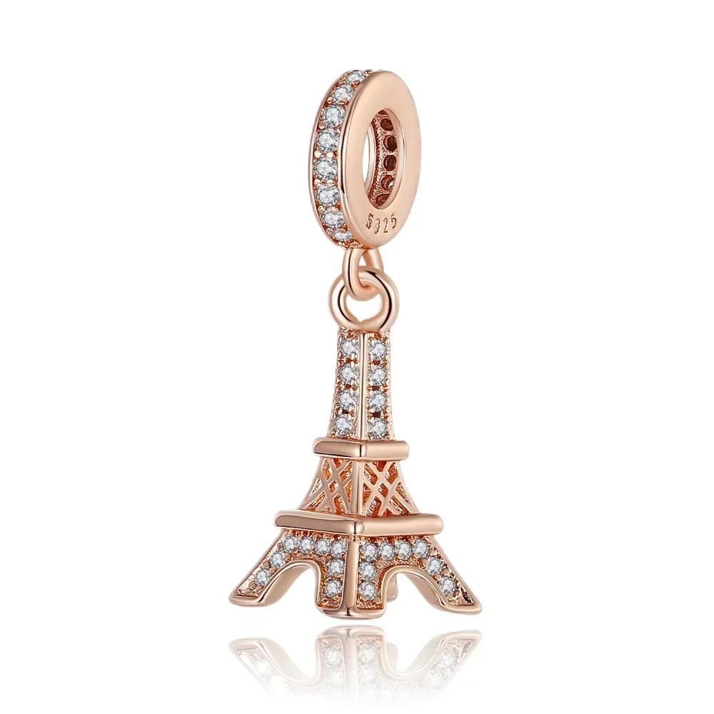 Landmark Building Charms 925 Silver Eiffel Tower Statue of Liberty Beads Keychain Metal Bracelet DIY Fine Jewelry Gift