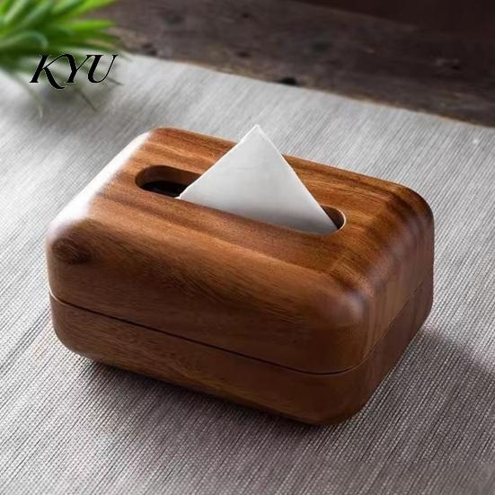 Natural Wood Grain Box Solid Tissue Box, Rectangular Wooden Dispenser, Flip Top Compact Napkin Holder for Hotel Lid Case Living Room Bedroom And Small