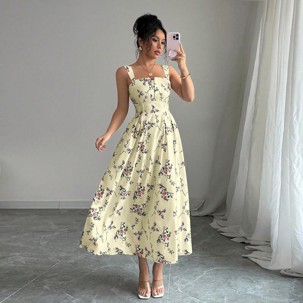 2026 European and American New Halter Suspenders, Temperament Printing To Win Fashionable Long Dresses