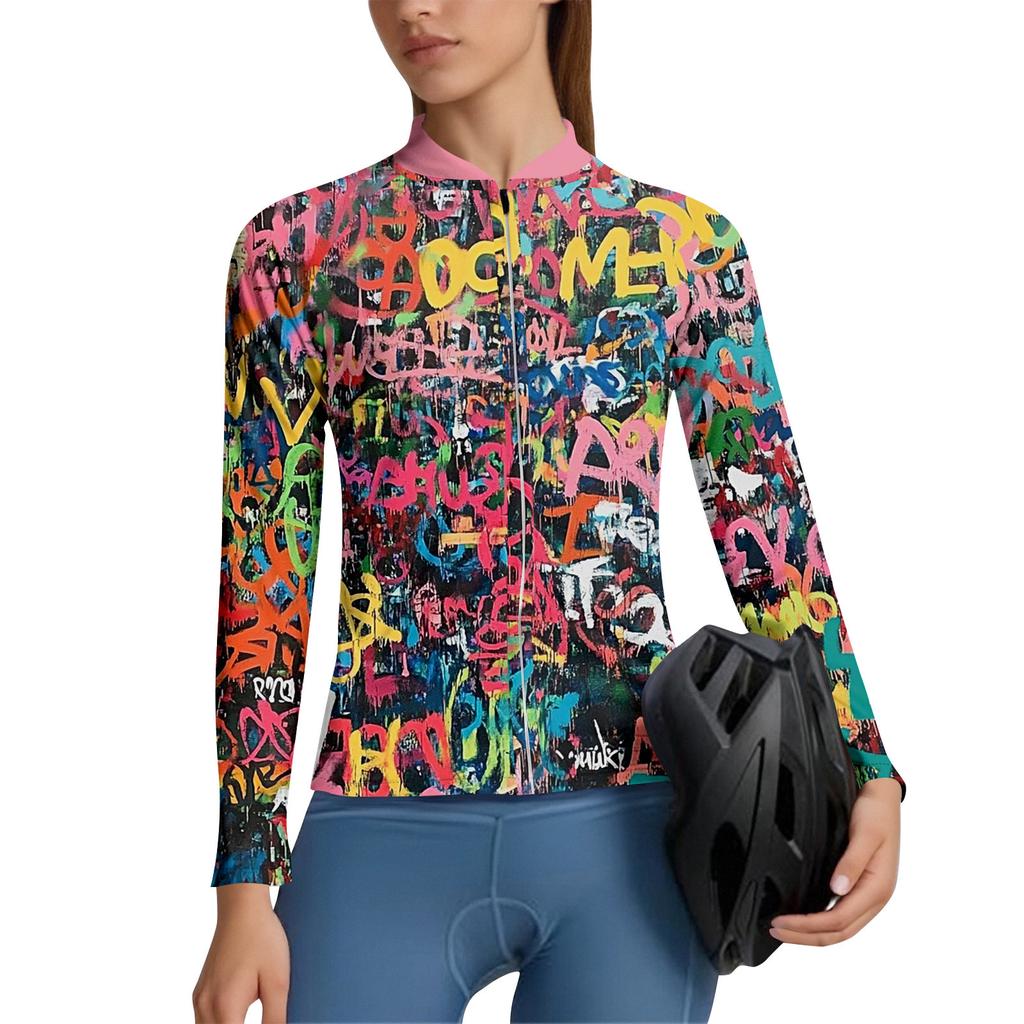 Women's Gradient Cycling Suit Long Sleeved Cycling Top With 3 Back Pockets, Breathable, Quick Drying, Moisture Wicking And Reflective S