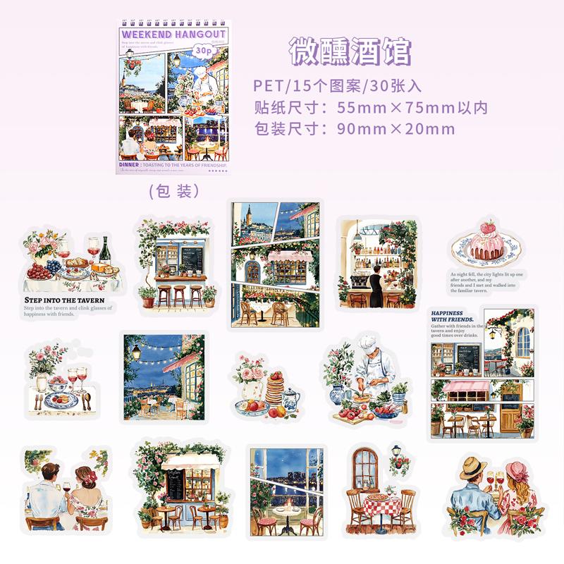 30PCS PET Decoractive Material Sticker Pre-Cut Journaling Sticker Scrapbook Kit Junk Journal Supplies Aesthetic Crafts Stickers