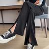 Women Black High Waist Slimming Split Flare Casual Suit Pants