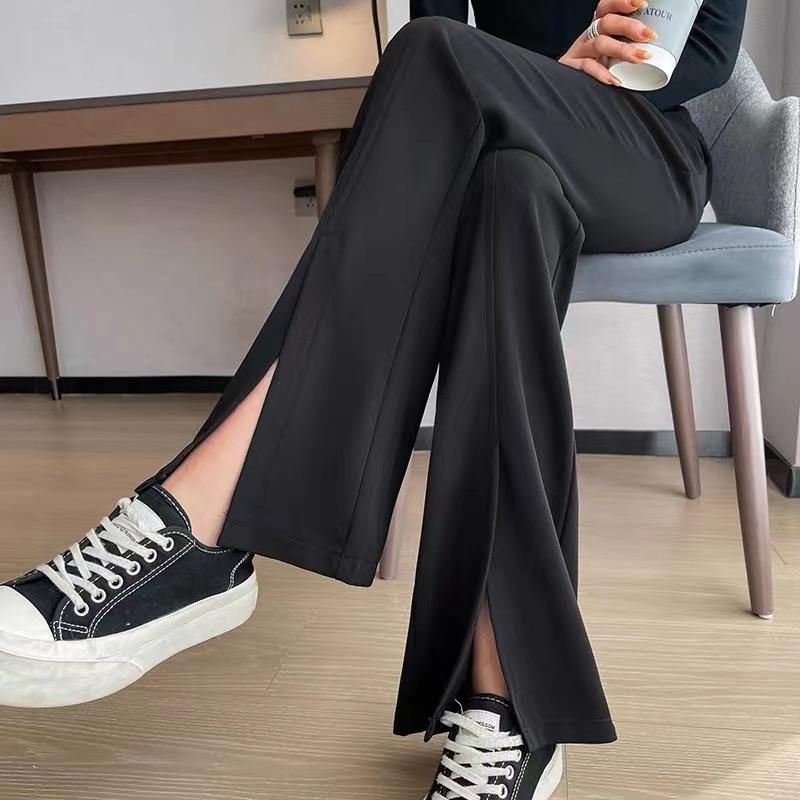 Women Black High Waist Slimming Split Flare Casual Suit Pants