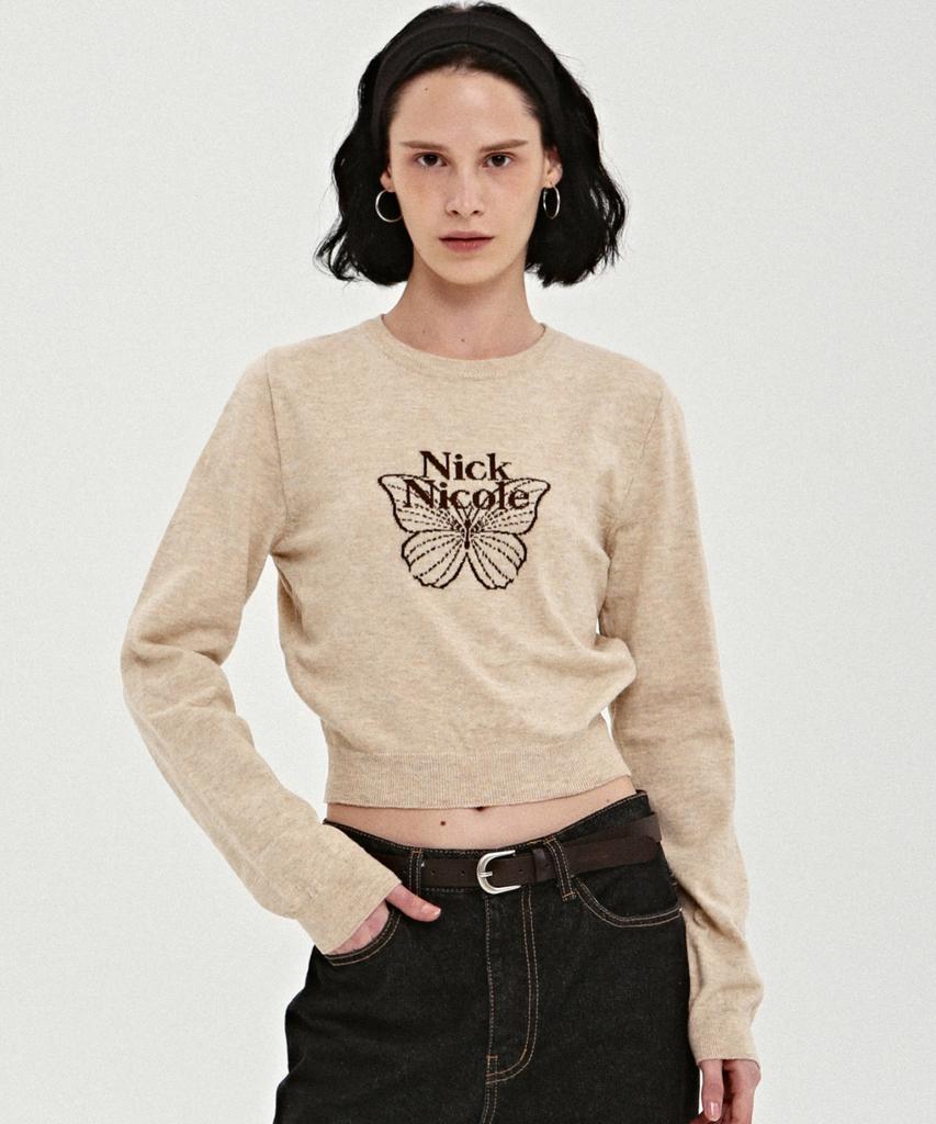 Nigaennikol Mini Butterfly Signature Sleeve Knit_Beige Brown