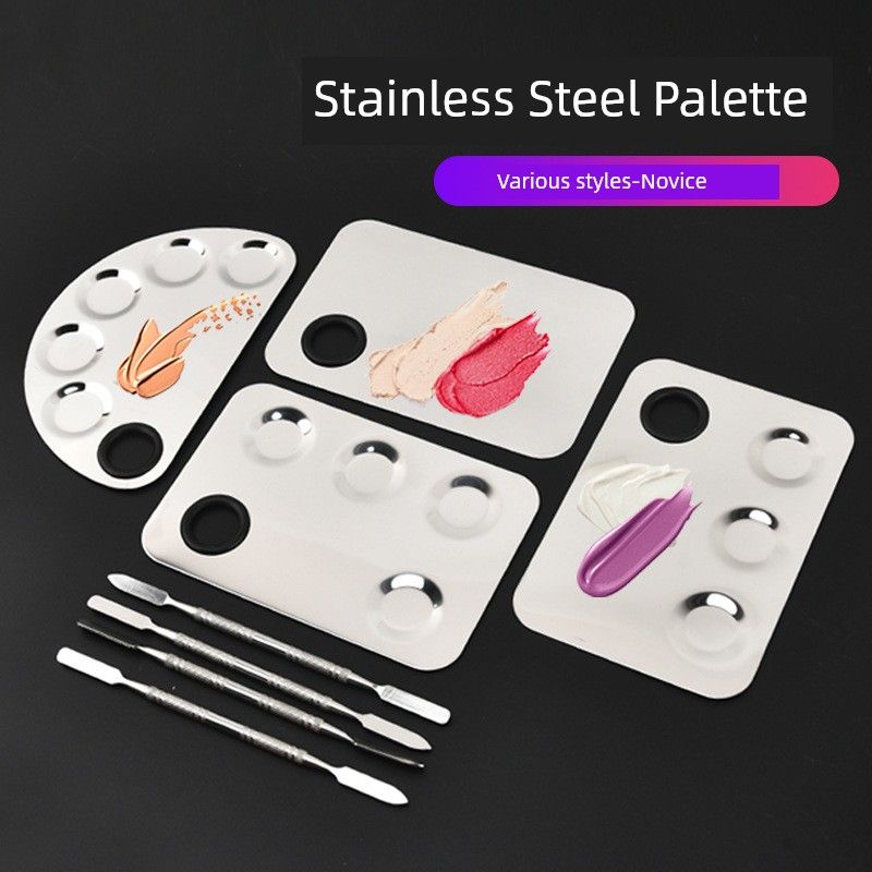 

Stainless Steel Palette Blending Liquid Foundation Plate Nail Makeup Palette Foundation Painting Makeup Tools Large plate four slots single (0.8mm thickness)