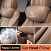 PZQ2   Napa Leather Car Headrest Auto Logo Seat Neck Pillow Head Support Breathable For Mercedes Benz AMG W205 W168 W213 W210 W222 CLK