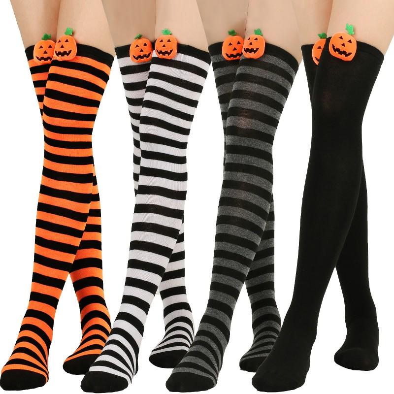 Halloween Striped Over Knee Socks Cartoon Demon Casual Women