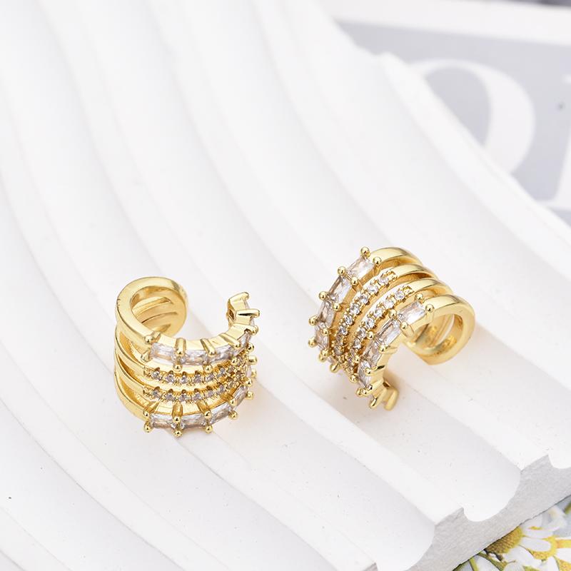 Fashion Layered C Shape Ear Clip Earrings Woman Cartilage Fake Piercings Ear Cuff Zircon Geometric Jewelry Gold Silver Color
