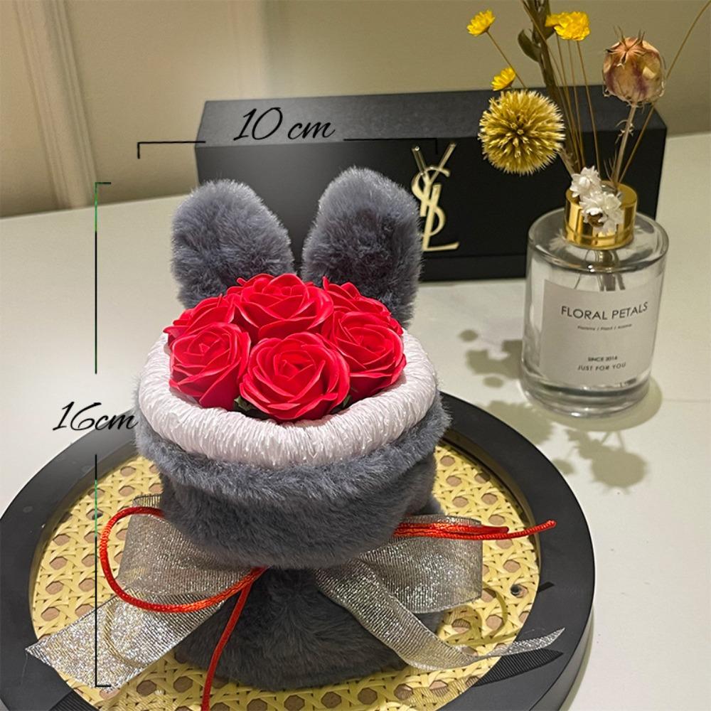 

Плюшевый букет искусственных роз «Пушинка» с кроличьими ушками, свадебный букет невесты, домашний декор красный/серый