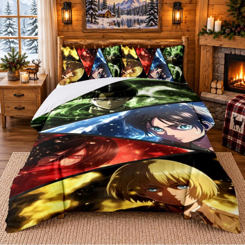 Attack on Titan Pattern Bedding 3Pcs Set Bed Sheet And Pillowcases For Indoor Bedroom