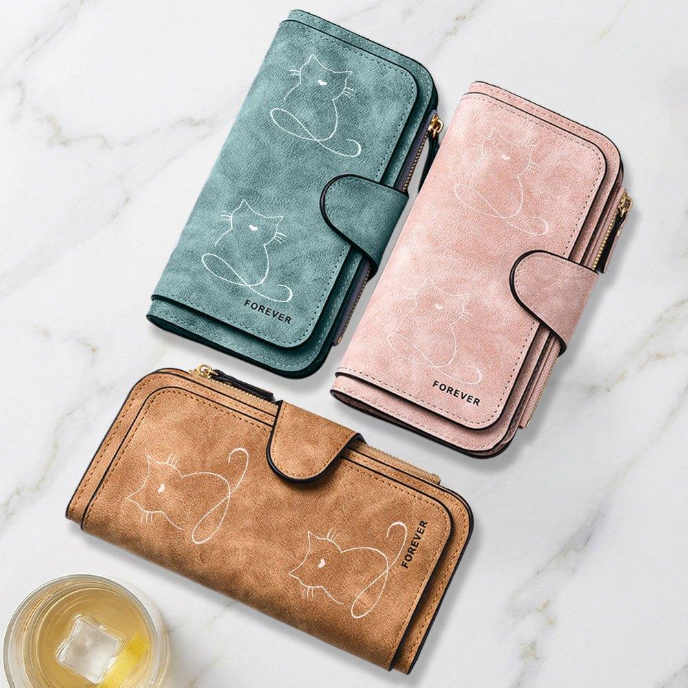 Minimalist Line Cat Silhouette Print Long Wallet Multifunctional Portable Snap Closure Coin Purse Unisex Perfect Birthday Gift Daily Use Travel Carry
