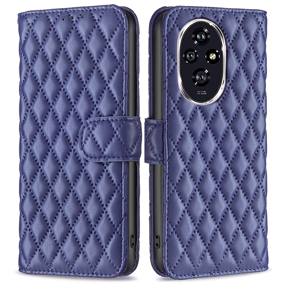 

For Honor 200 5G Case Leather Phone Cover Rhombus Grid Blue