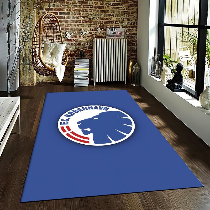 FC Copenhagen Logo Carpet, Blue Lion Pattern Home Decor Rug Suitable for Use As an Anti-slip for Living Room Bedroom Sofas