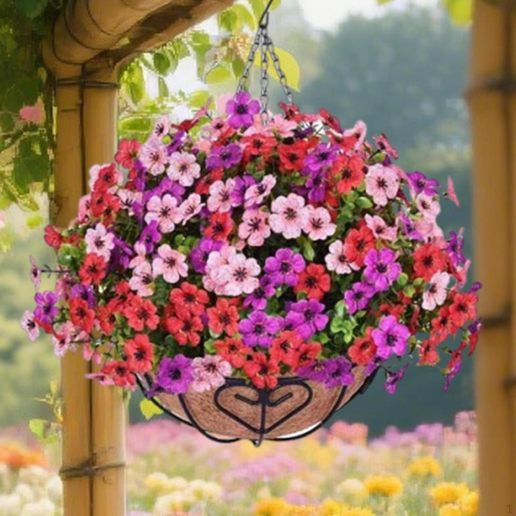 Artificial Flowers Basket DIY Chain Flowerpot Fake Hanging Plant for Porch Deck Yard Decoration